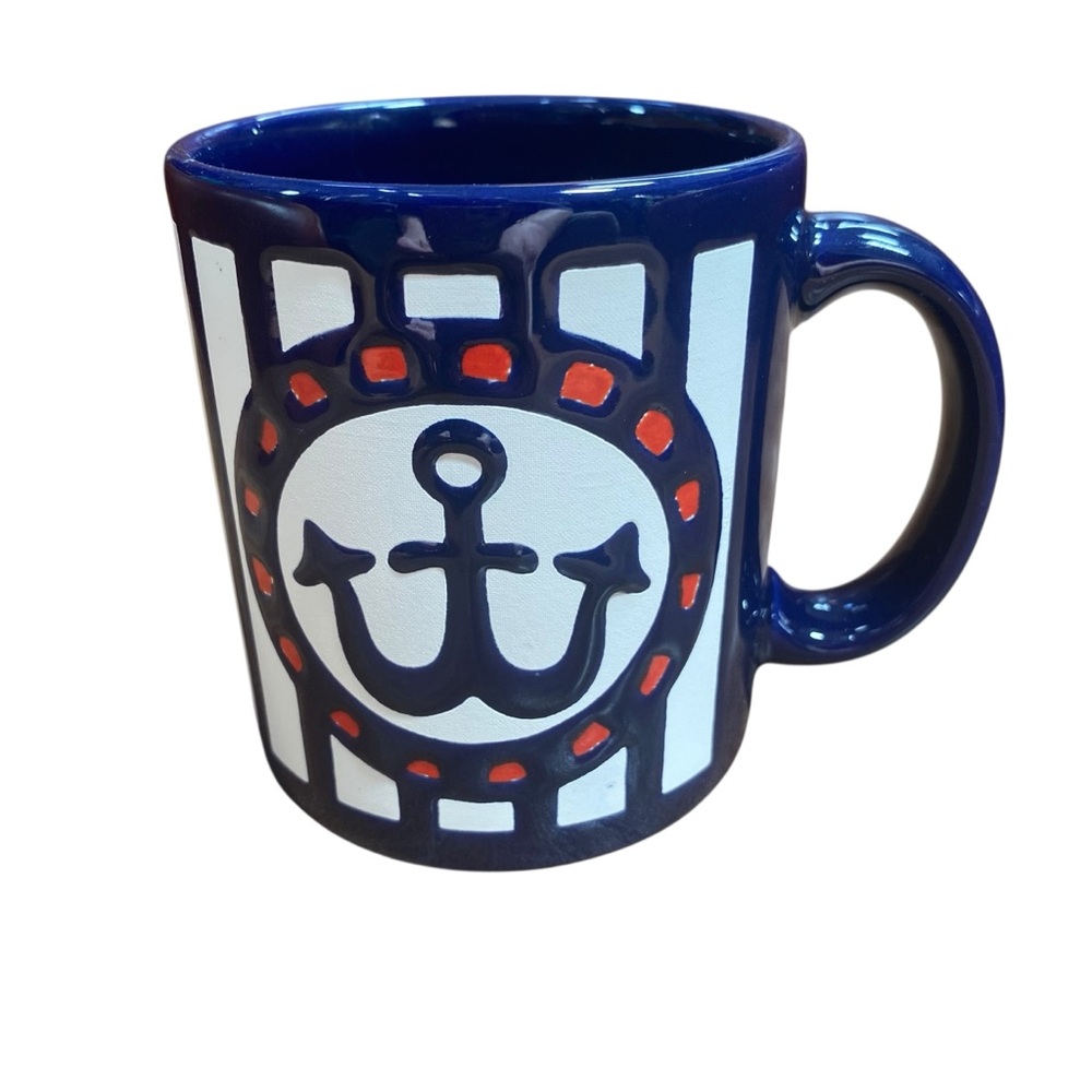 Vintage Waechtersbach Nautical Red White Blue Anchor Mug Coffee Tea Cup Germany
